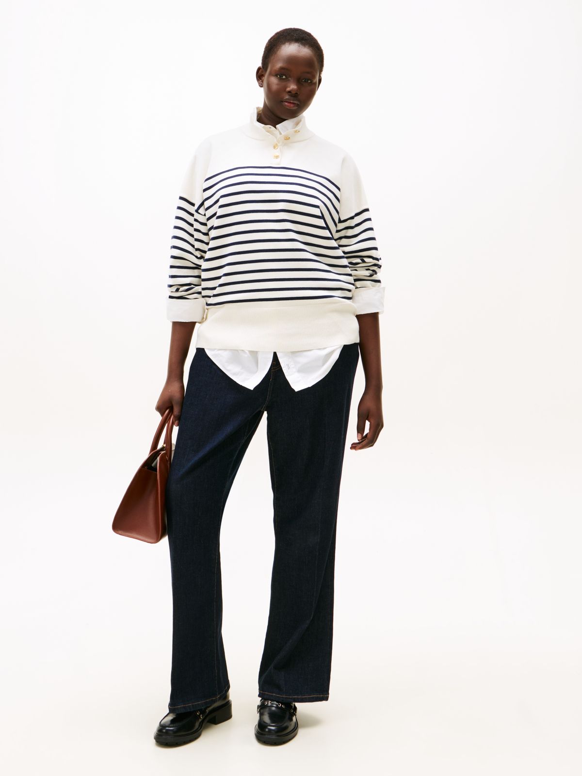 Curve Stripe Gold-Tone Button Jumper — Multi