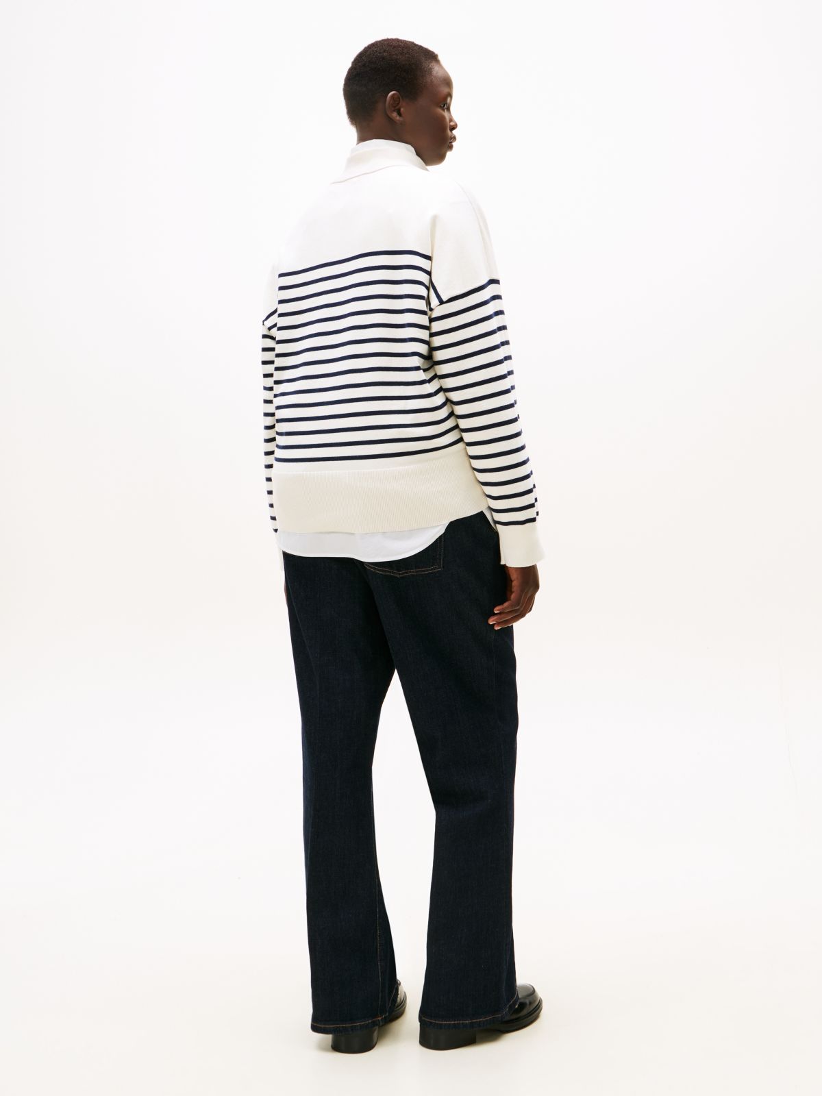 Curve Stripe Gold-Tone Button Jumper — Multi