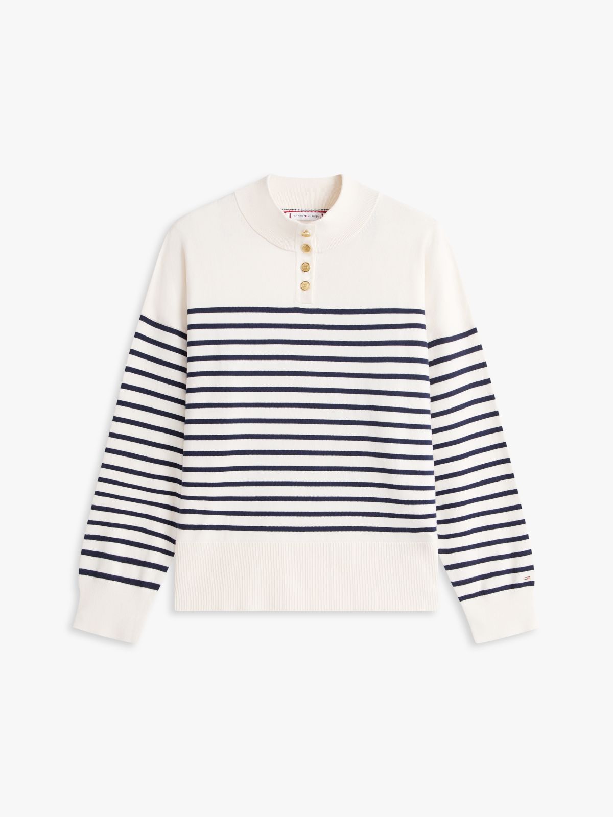 Curve Stripe Gold-Tone Button Jumper — Multi
