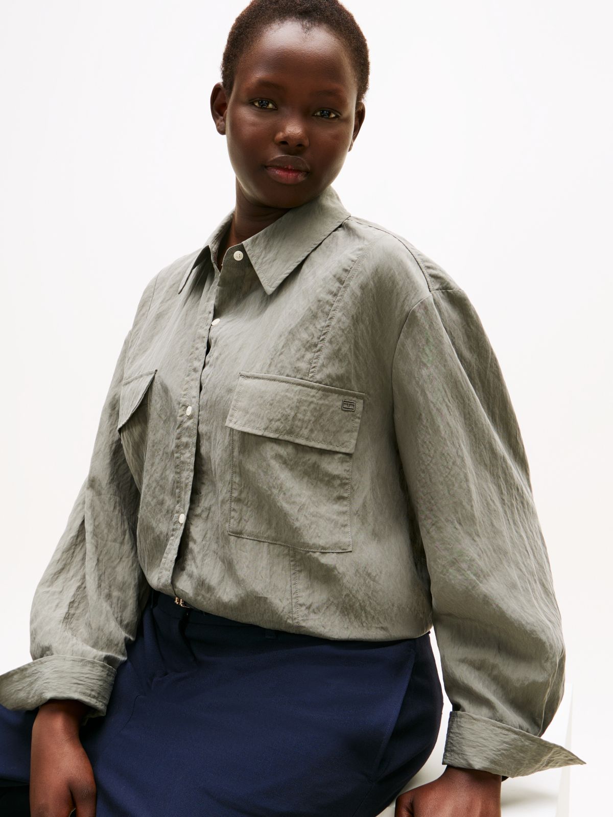 Curve Relaxed Fit Crinkle Utility Shirt — Grey