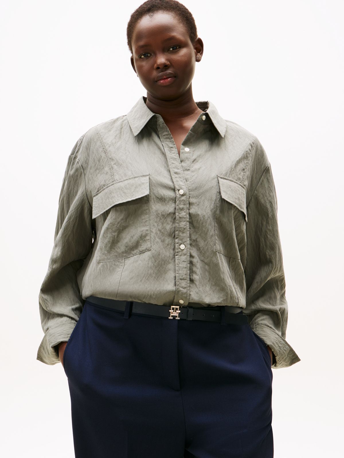 Curve Relaxed Fit Crinkle Utility Shirt — Grey