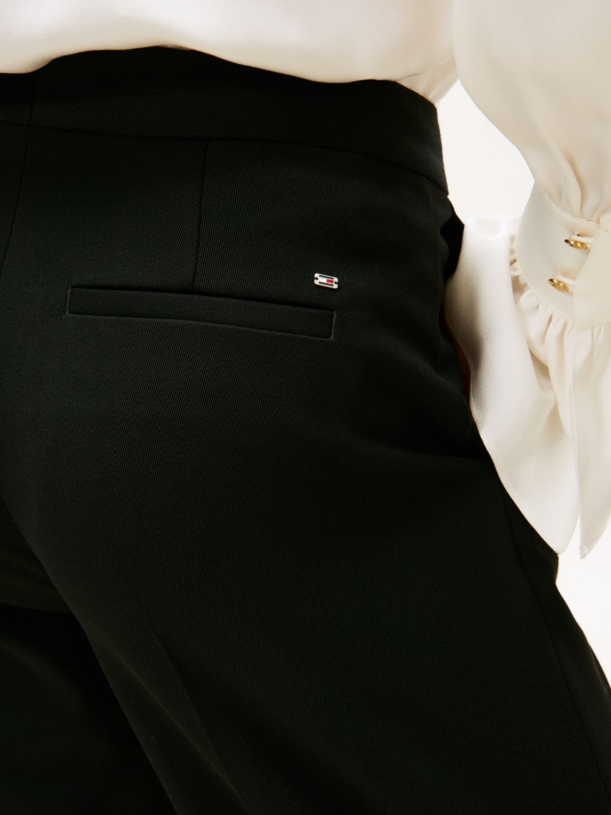 Wool Blend Flared Tuxedo Trousers — Black