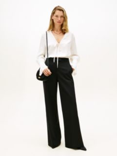 Wool Blend Flared Tuxedo Trousers — Black 1