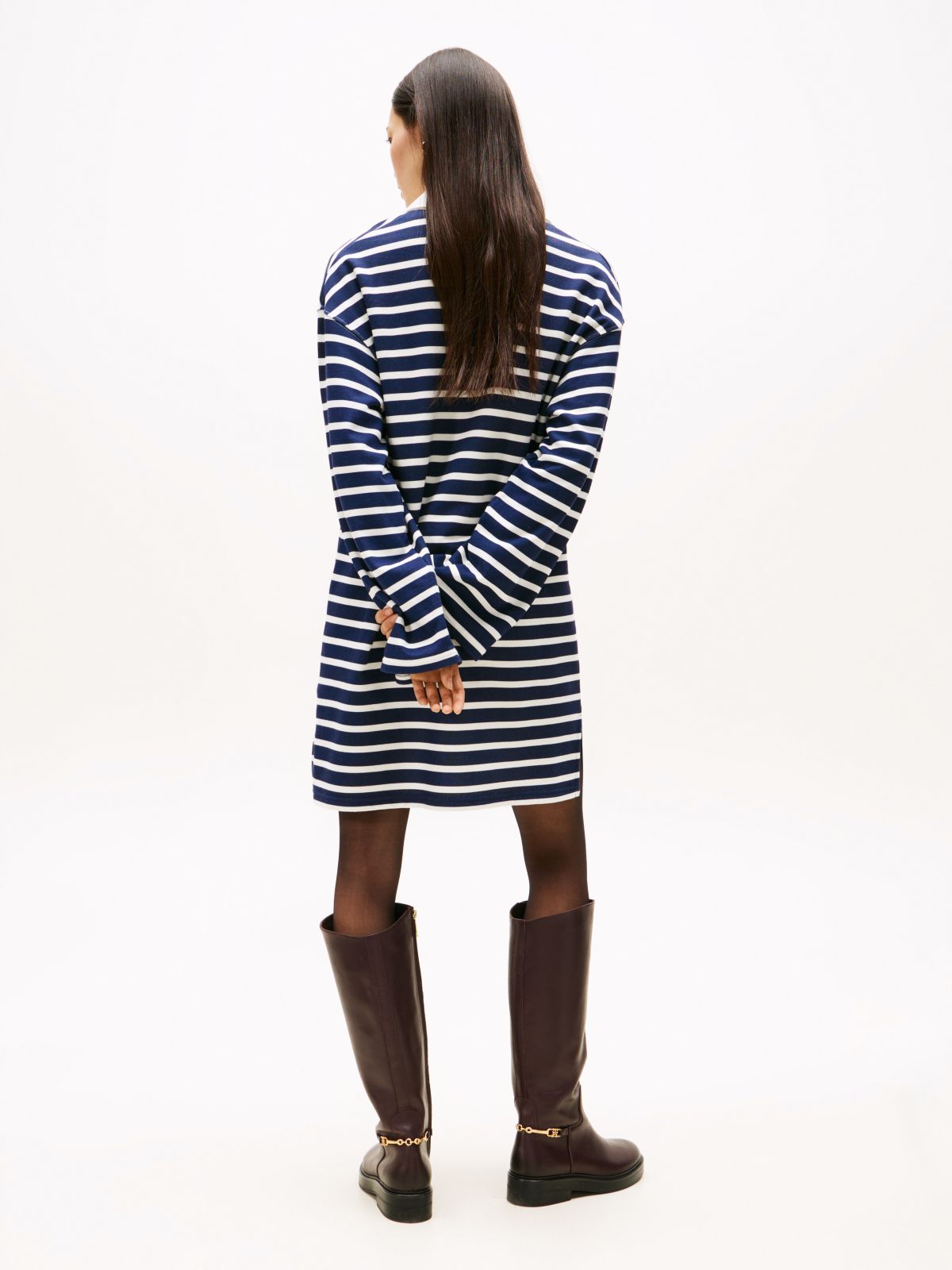Gold-Tone Button Relaxed Mini Rugby Dress — Blue