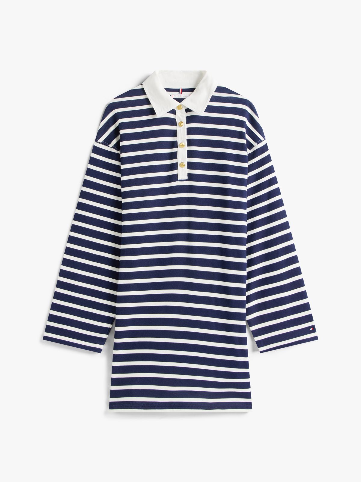 Gold-Tone Button Relaxed Mini Rugby Dress — Blue