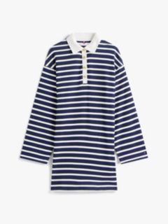 Gold-Tone Button Relaxed Mini Rugby Dress — Blue 5