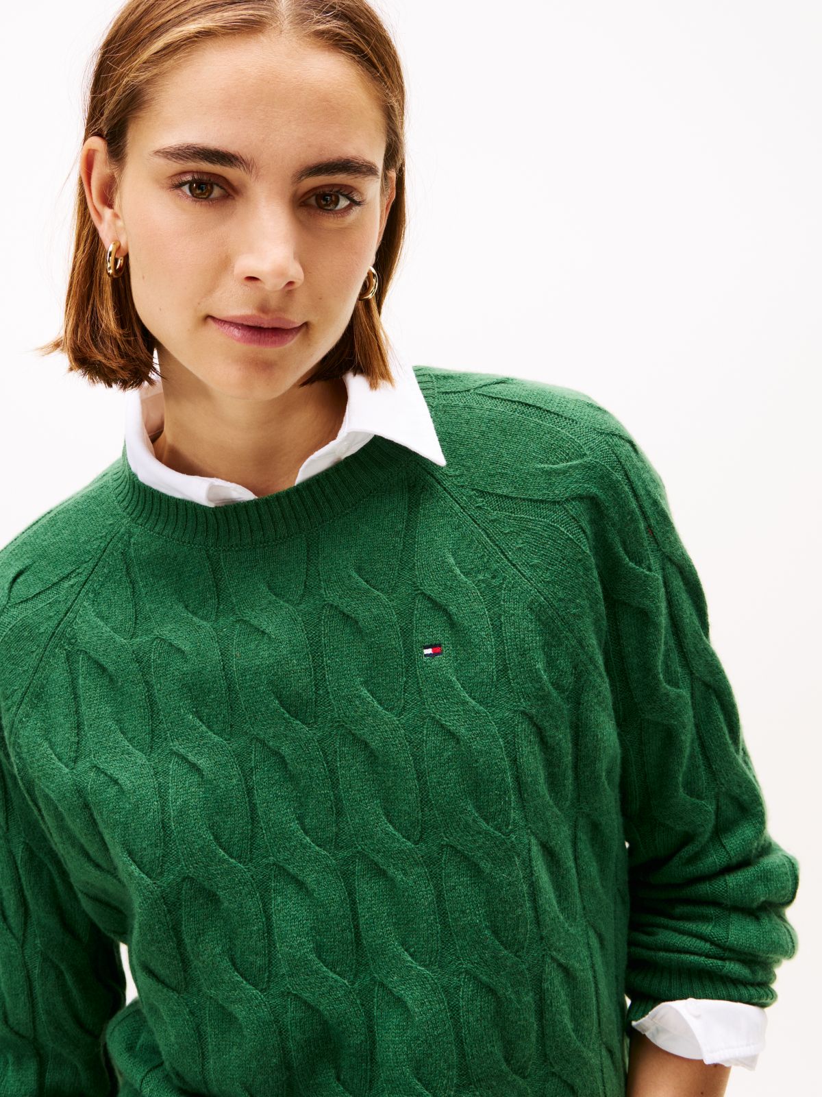 Cable Knit Soft Wool Relaxed Jumper — Green