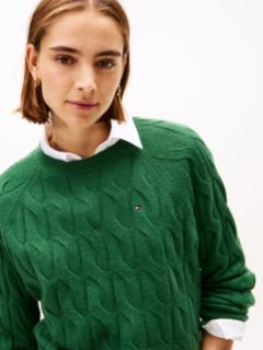 Cable Knit Soft Wool Relaxed Jumper — Green 2