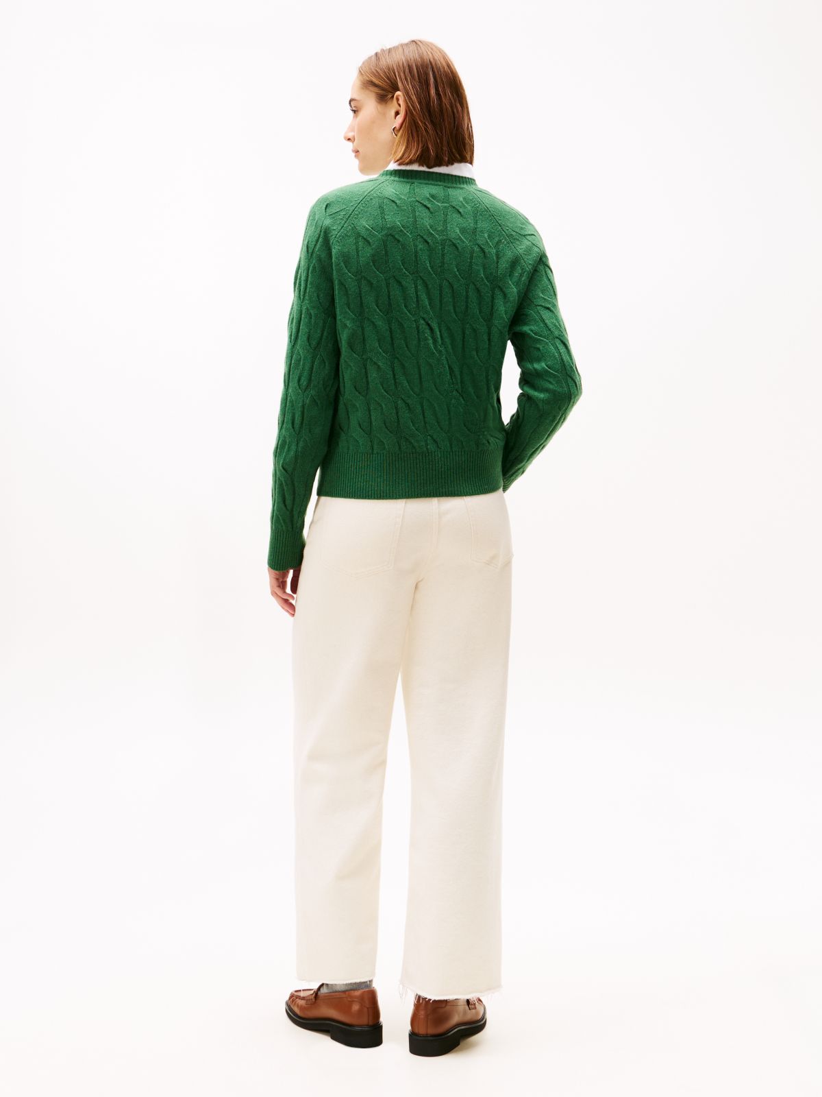 Cable Knit Soft Wool Relaxed Jumper — Green