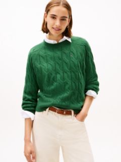 Cable Knit Soft Wool Relaxed Jumper — Green 1