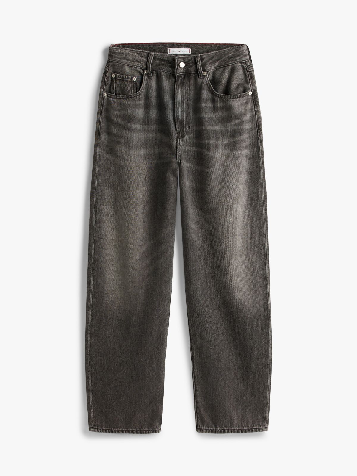 Mid Rise Relaxed Barrel Leg Jeans — Grey