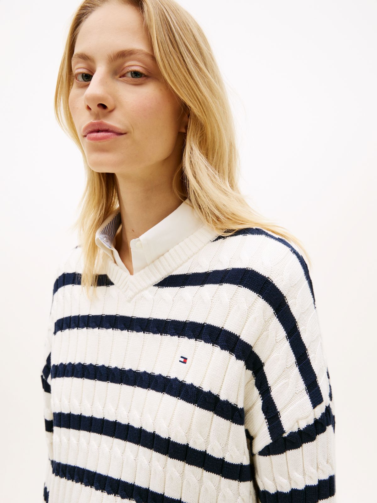 Cable Knit Relaxed Jumper — White