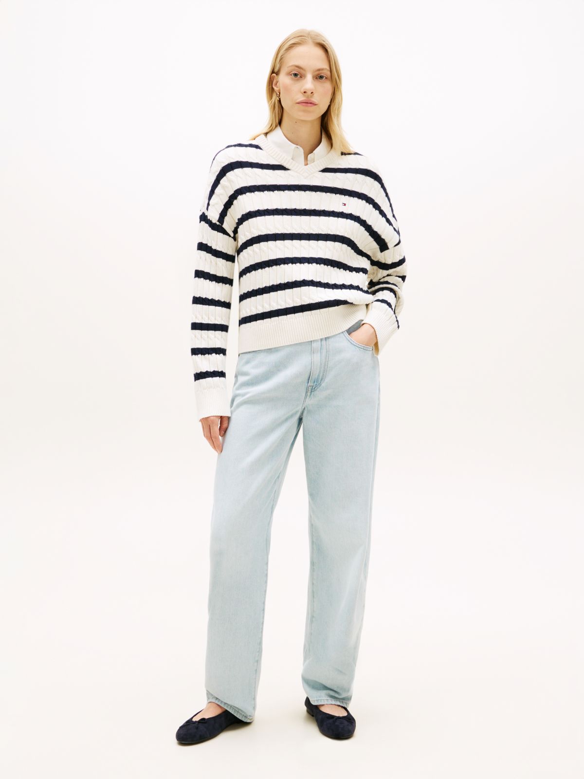 Cable Knit Relaxed Jumper — White