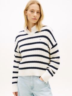 Cable Knit Relaxed Jumper — White 1