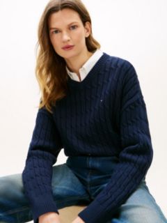 Cable Knit Relaxed Jumper — Blue 2