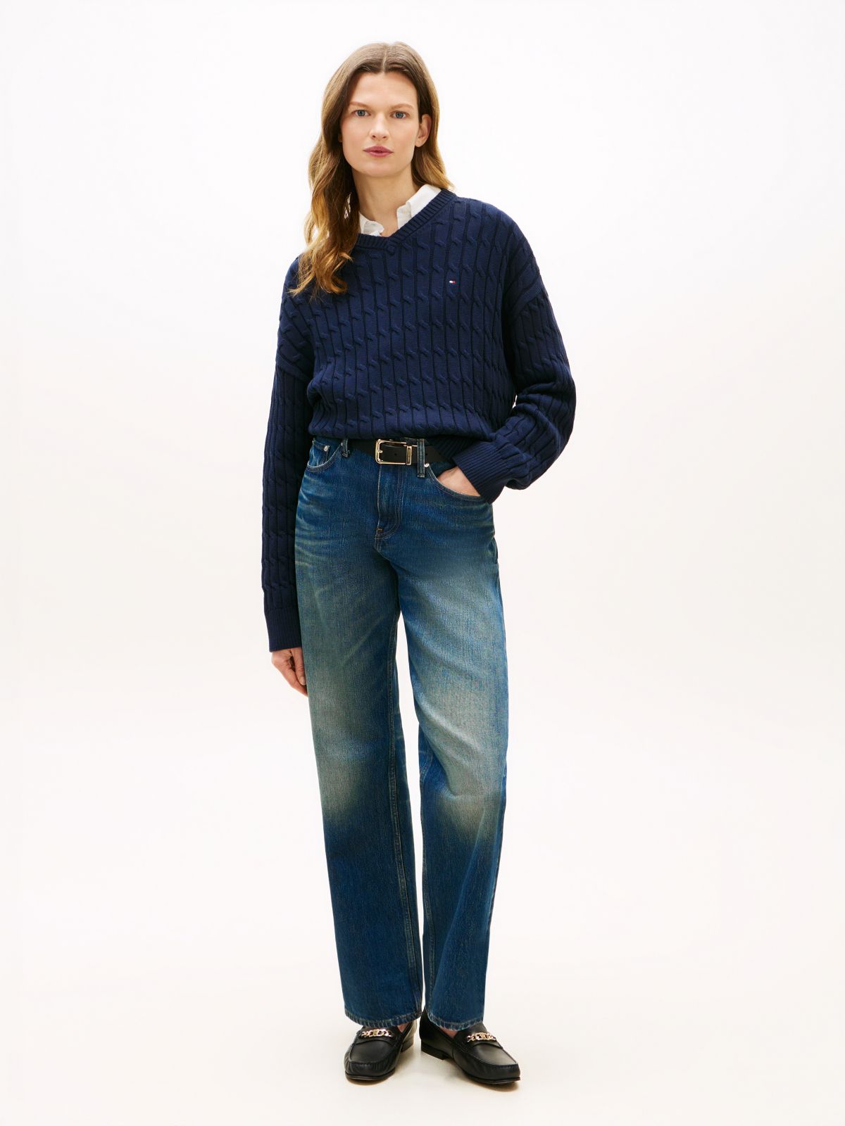 Cable Knit Relaxed Jumper — Blue