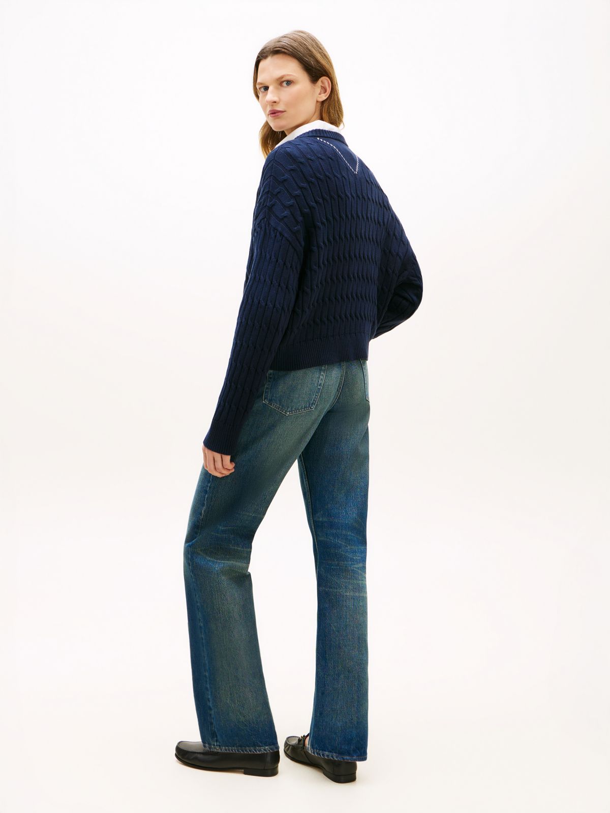 Cable Knit Relaxed Jumper — Blue