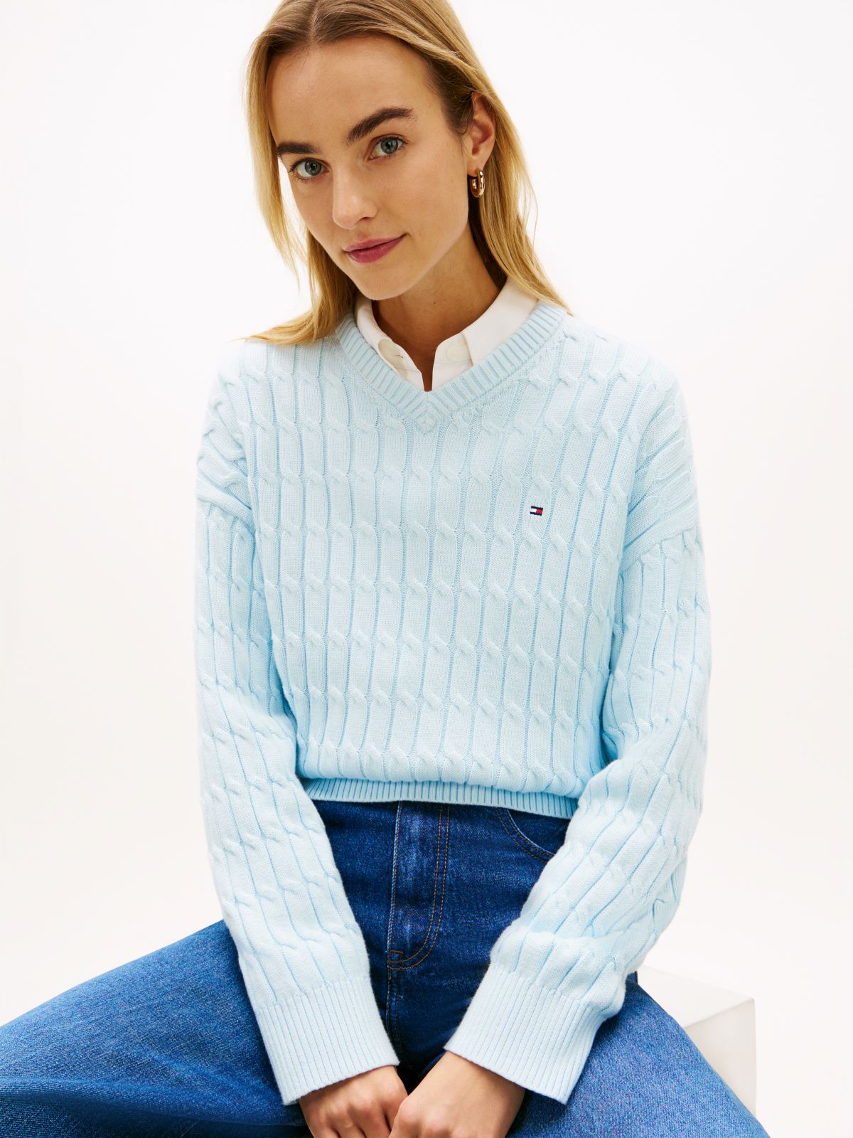 Cable Knit Relaxed Jumper — Blue