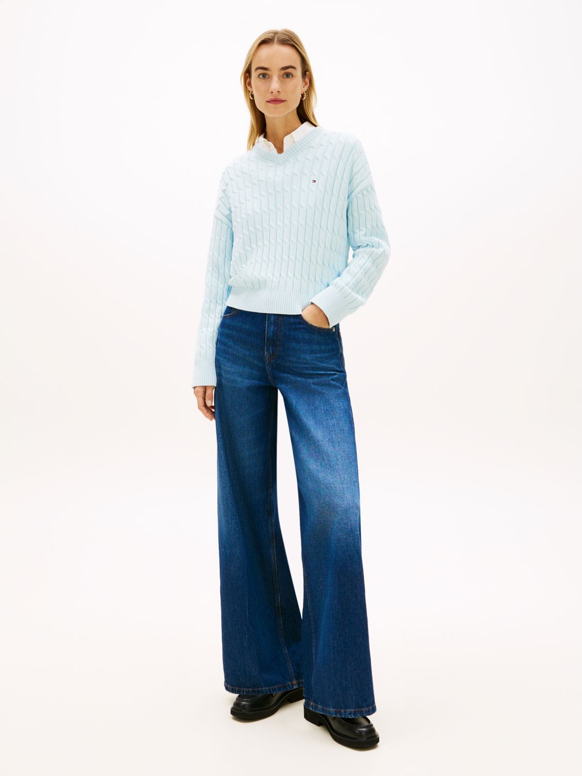 Cable Knit Relaxed Jumper — Blue