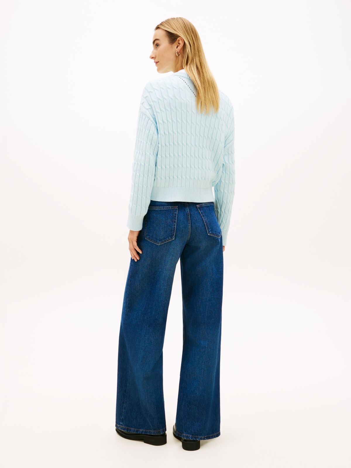 Cable Knit Relaxed Jumper — Blue