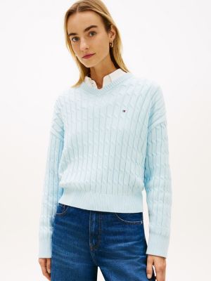 blue relaxed fit zopfstrick-pullover für damen - tommy hilfiger