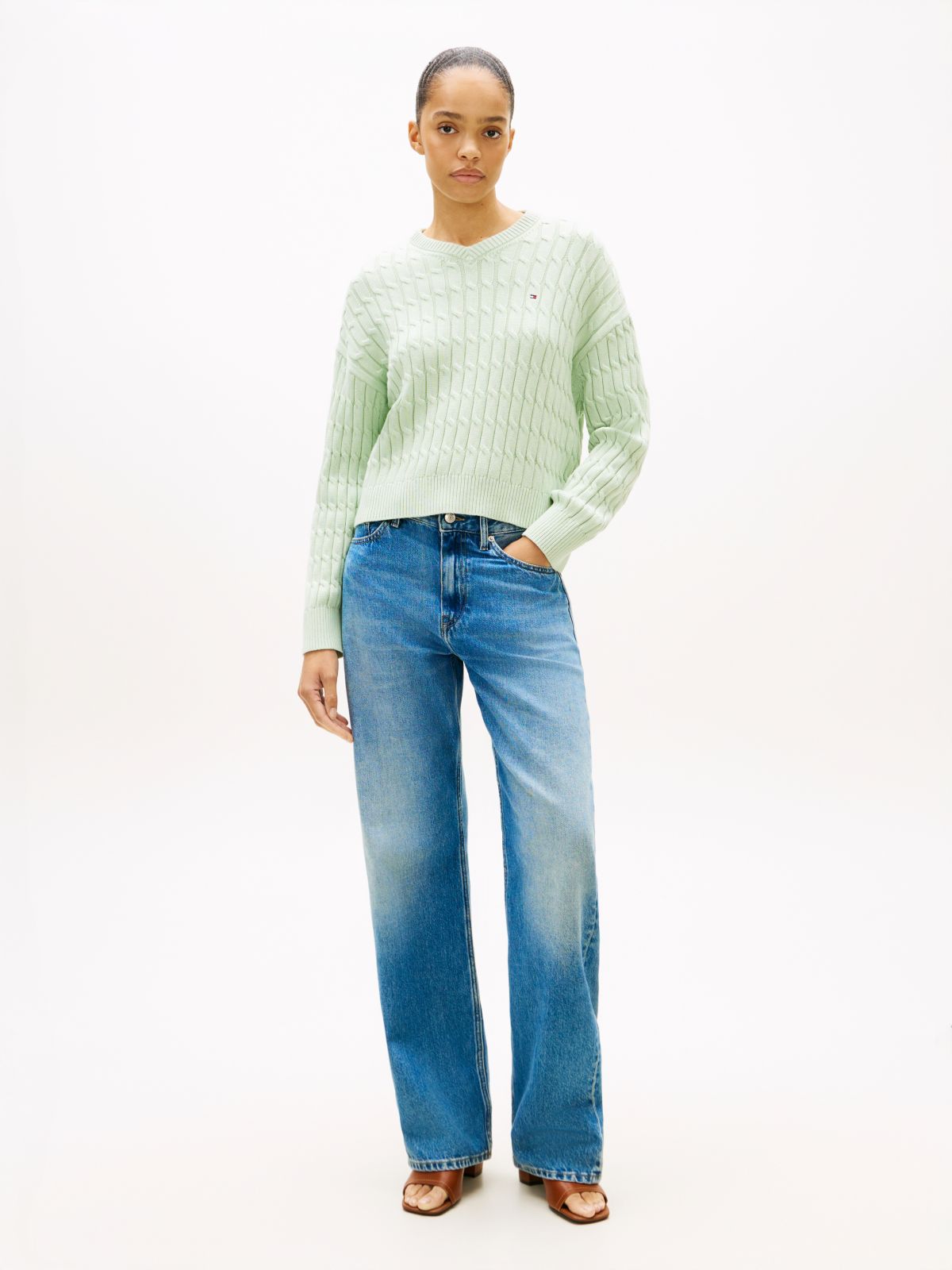 Cable Knit Relaxed Jumper — Green
