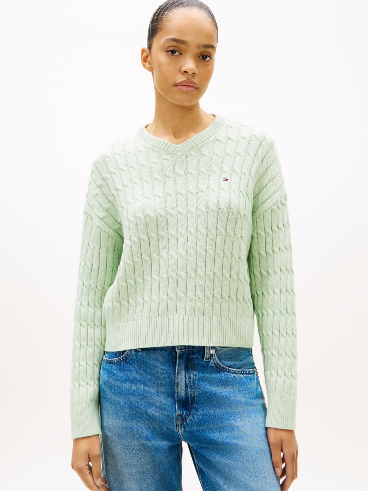 Cable Knit Relaxed Jumper — Green