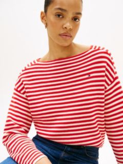 Flag Embroidery Boat Neck Jumper — Red 2