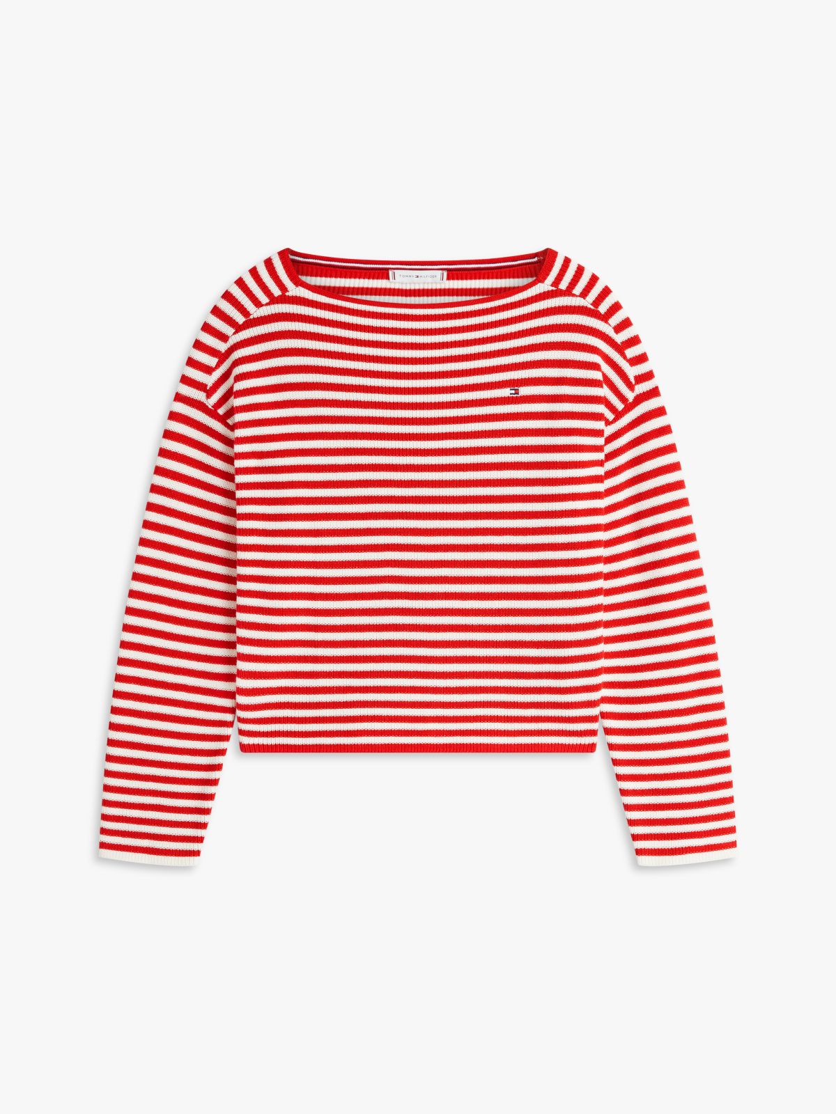 Flag Embroidery Boat Neck Jumper — Red