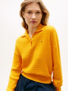 Cable Knit Relaxed Polo Jumper — Orange 2