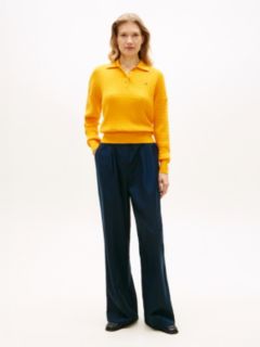Cable Knit Relaxed Polo Jumper — Orange 3