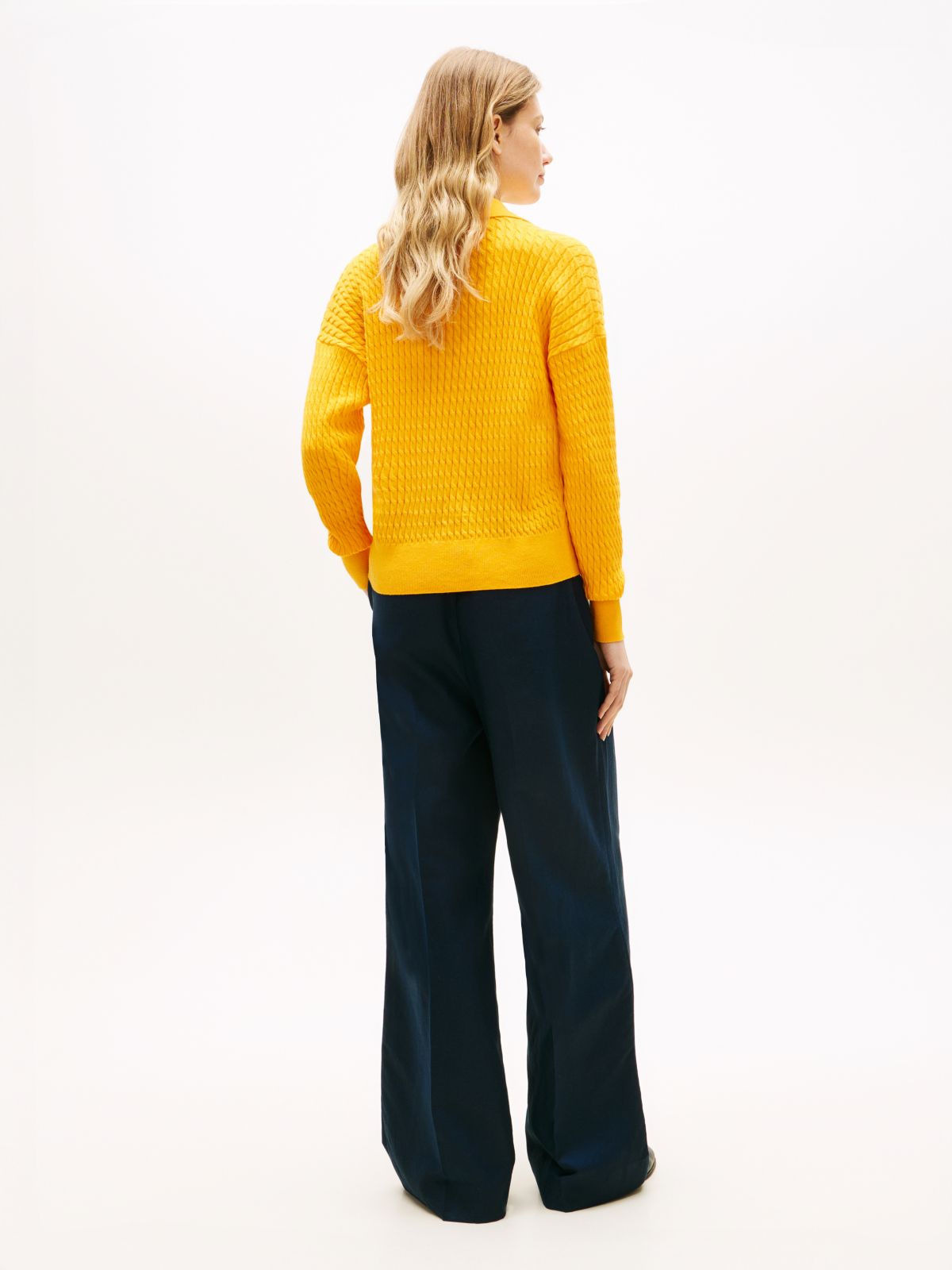 Cable Knit Relaxed Polo Jumper — Orange