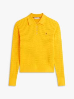 Cable Knit Relaxed Polo Jumper — Orange 5