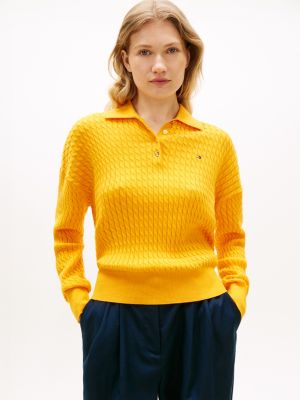 orange cable knit relaxed polo jumper for women tommy hilfiger