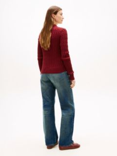 Cable Knit Polo Cardigan — Red 4