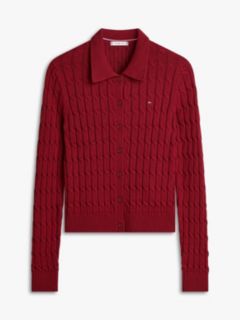 Cable Knit Polo Cardigan — Red 5