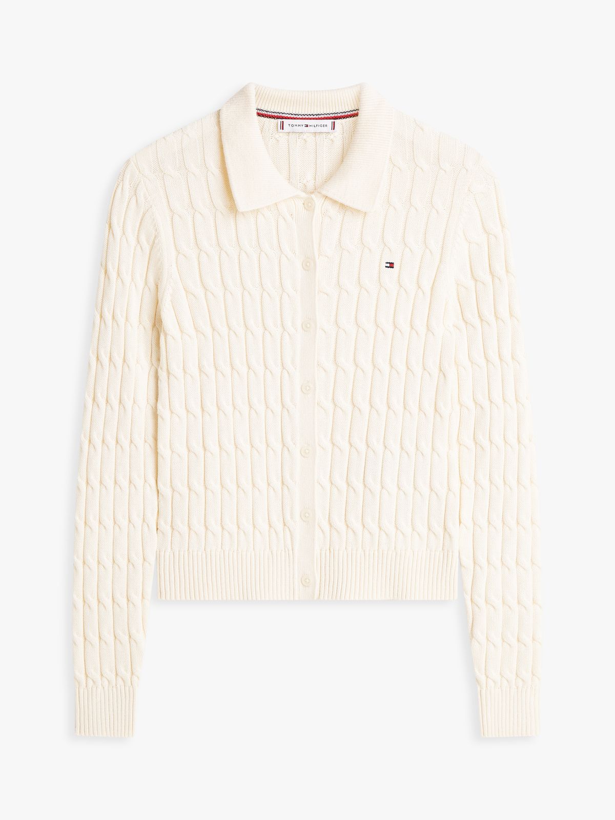 Cable Knit Polo Cardigan — Beige
