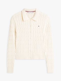 Cable Knit Polo Cardigan — Beige 5