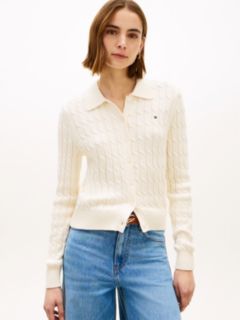 Cable Knit Polo Cardigan — Beige 1