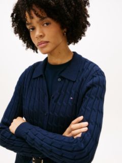 Cable Knit Polo Cardigan — Blue 2