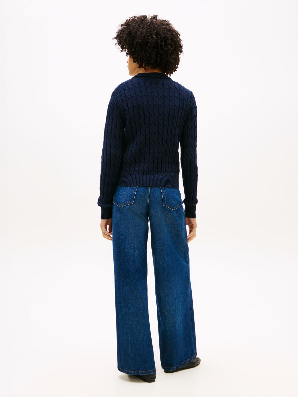 Cable Knit Polo Cardigan — Blue