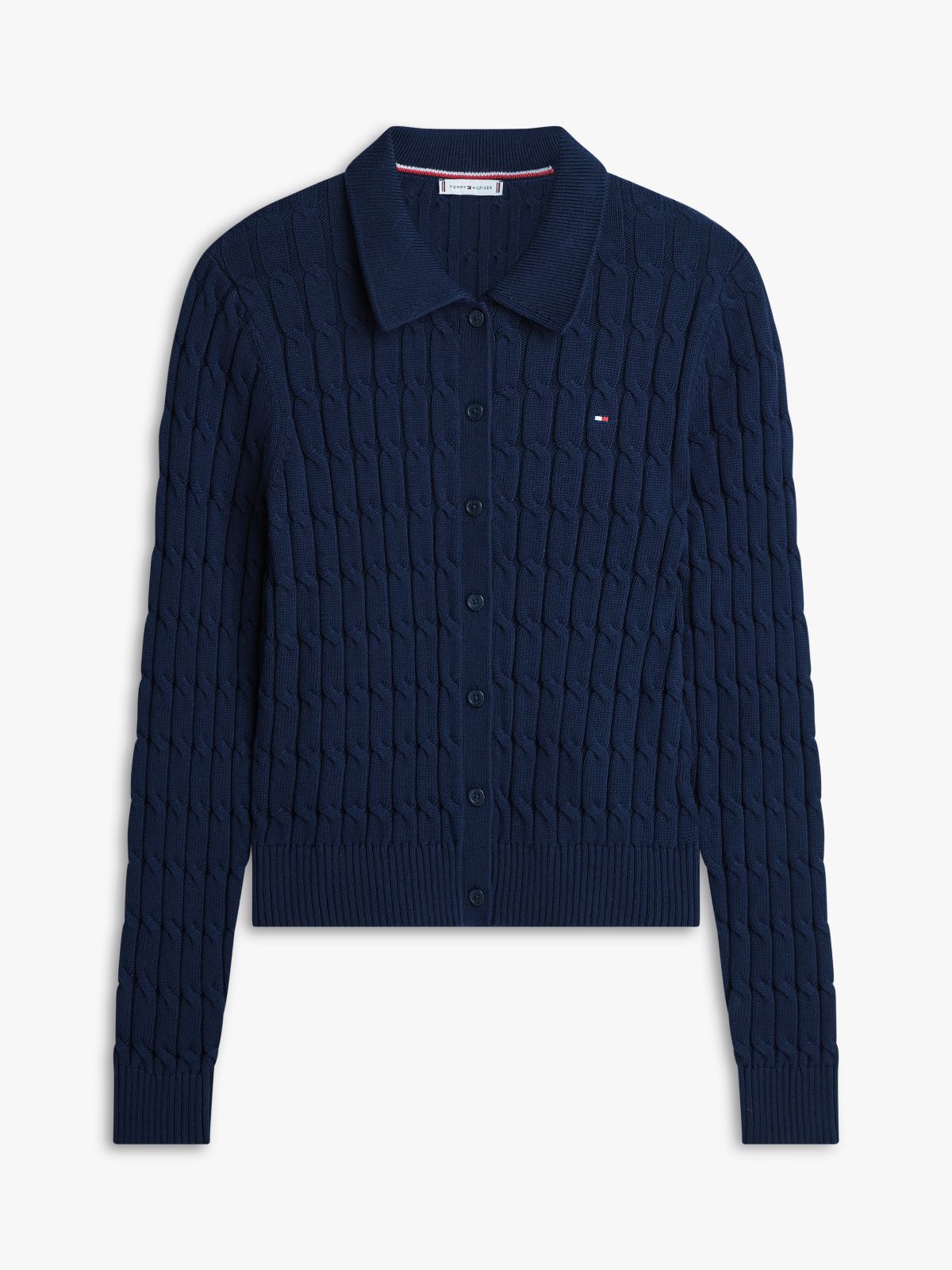 Cable Knit Polo Cardigan — Blue