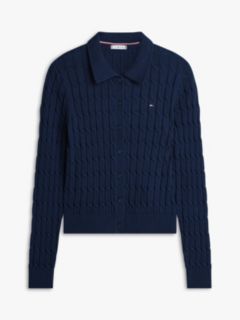 Cable Knit Polo Cardigan — Blue 5