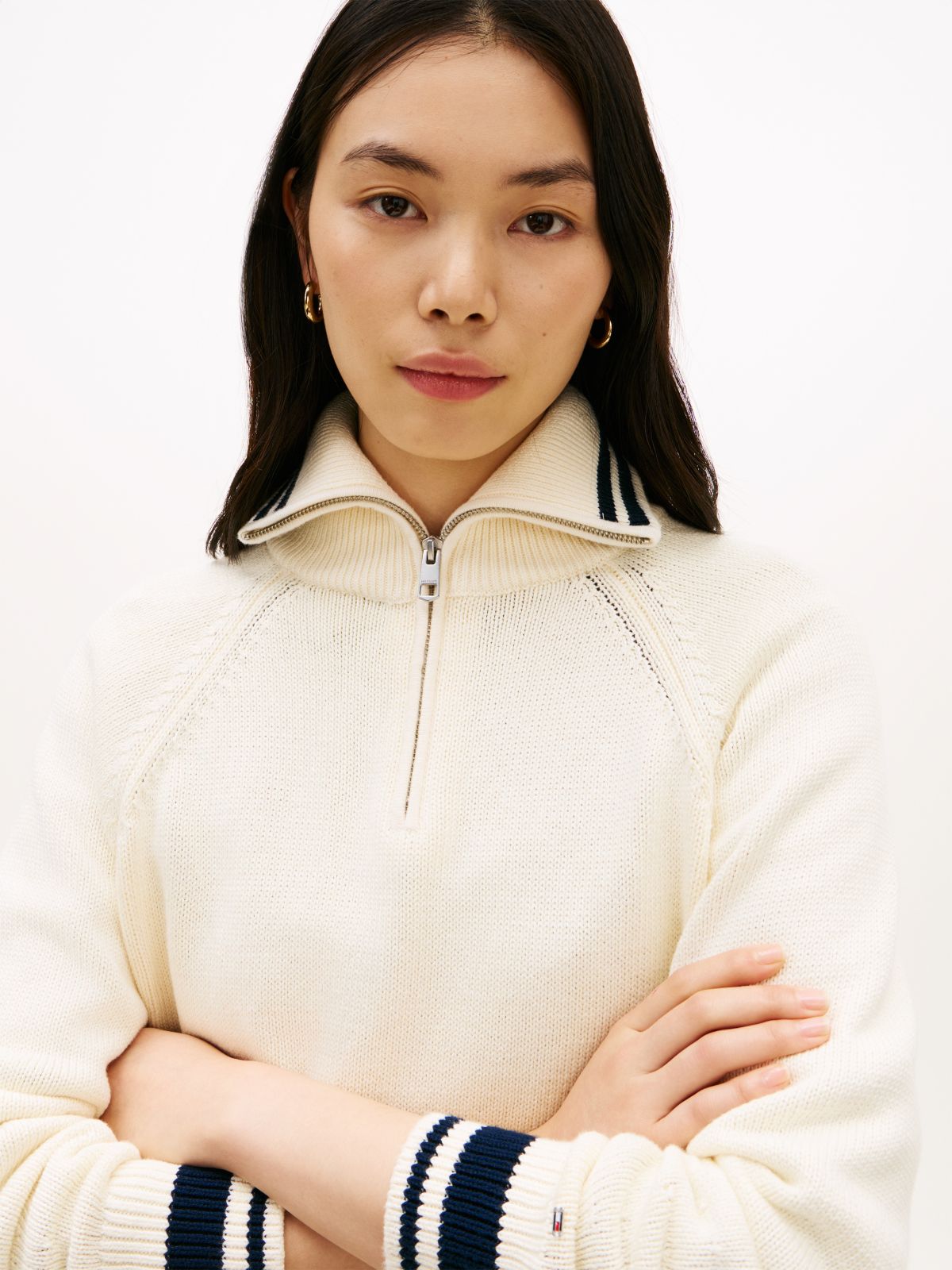 Metal Flag Relaxed Quarter-Zip Jumper — Beige