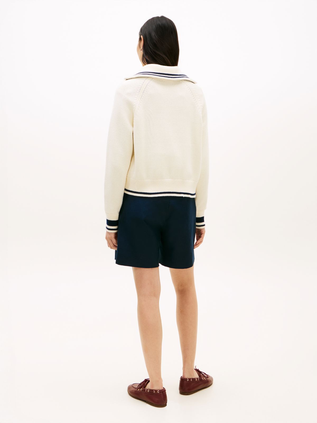 Metal Flag Relaxed Quarter-Zip Jumper — Beige
