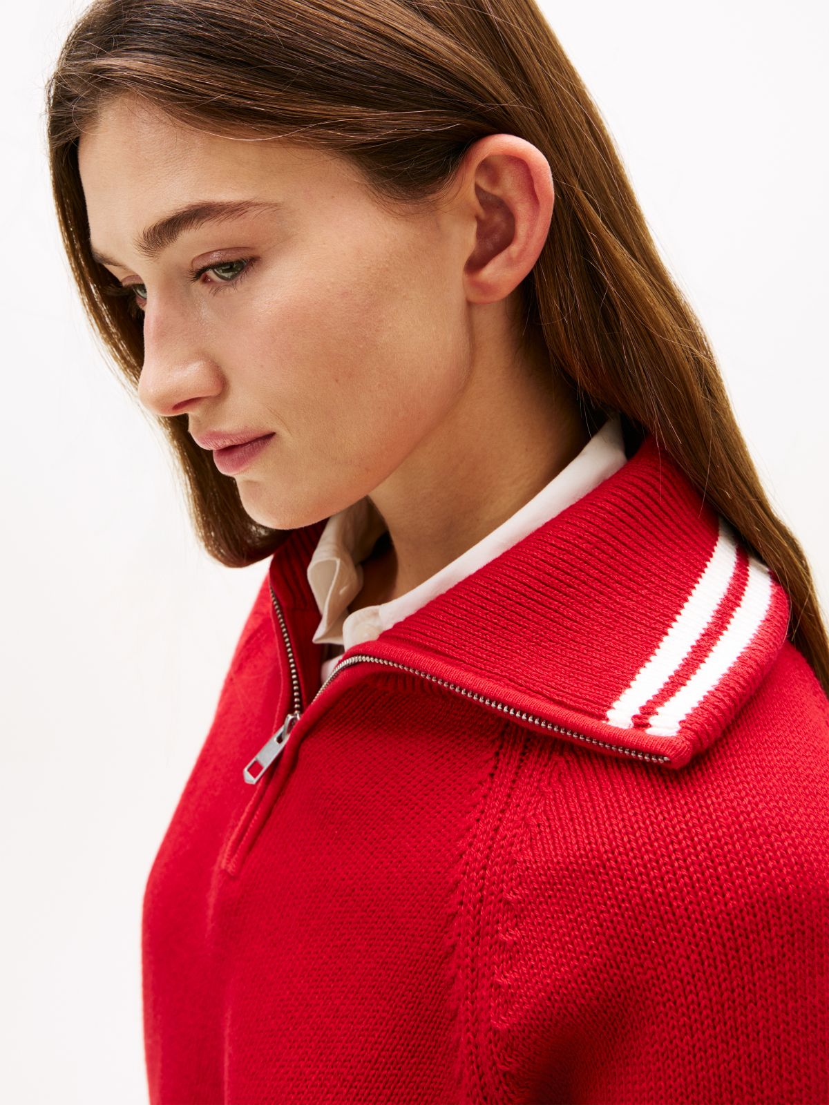 Metal Flag Relaxed Quarter-Zip Jumper — Red