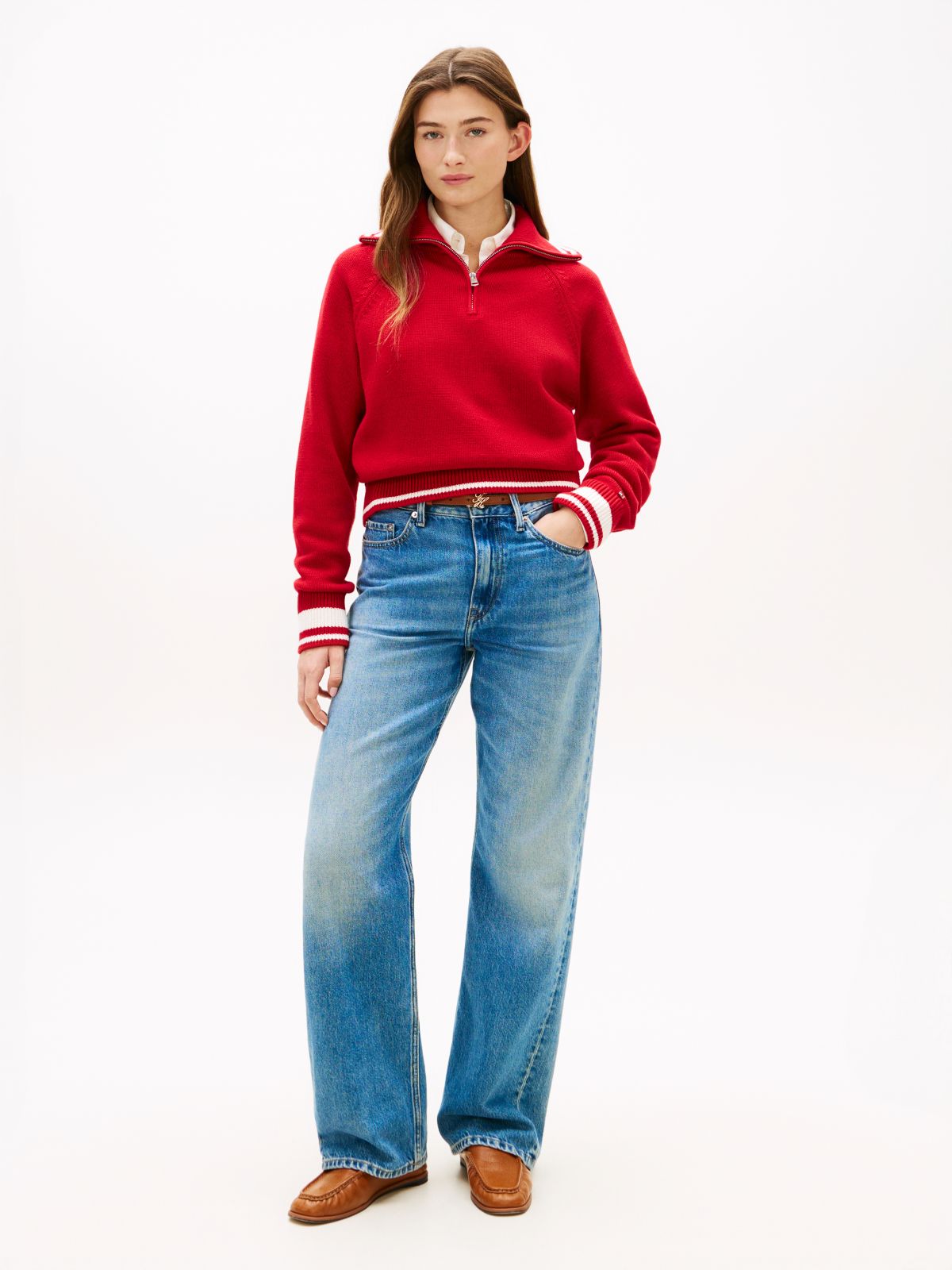Metal Flag Relaxed Quarter-Zip Jumper — Red