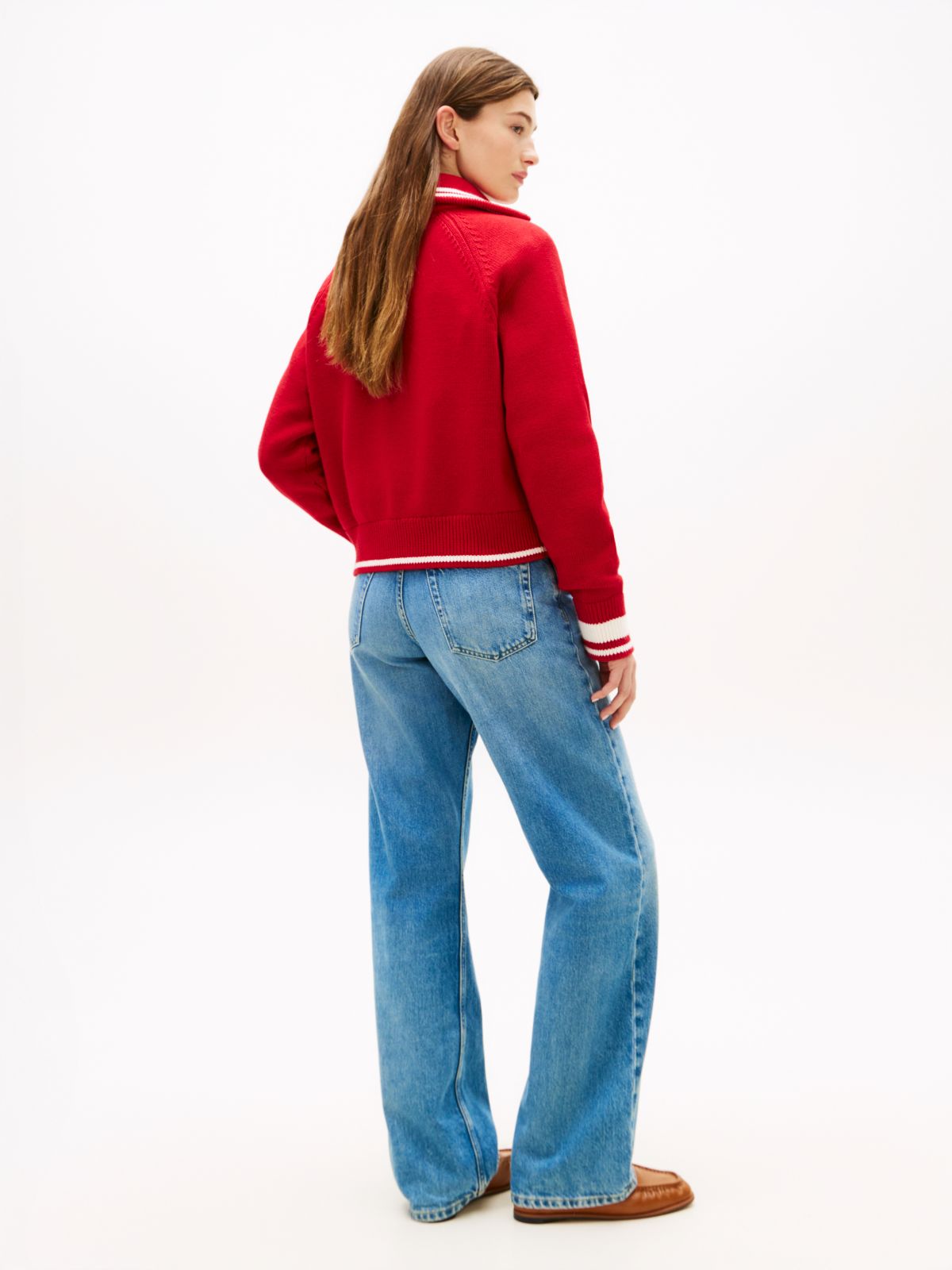 Metal Flag Relaxed Quarter-Zip Jumper — Red