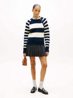 Gold-Tone Button Crew Neck Jumper — Blue 3