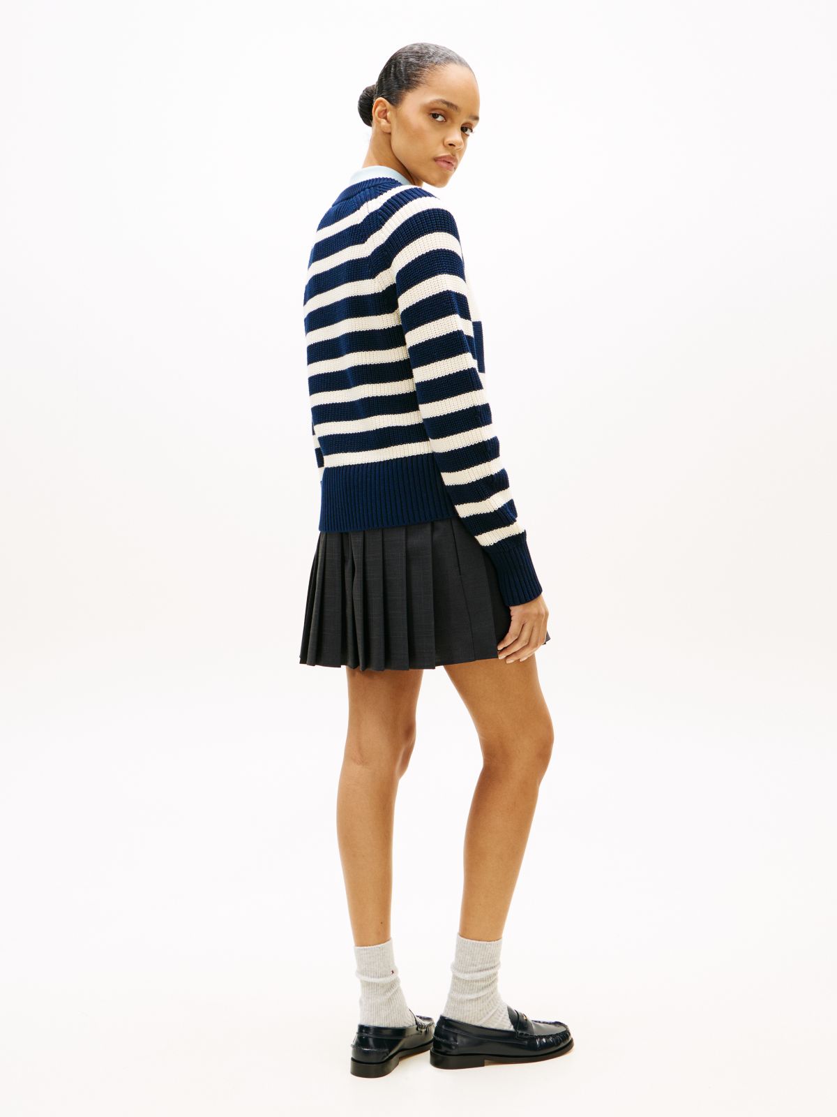 Gold-Tone Button Crew Neck Jumper — Blue